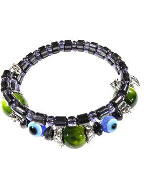 Evil Eye Charm Wrap Bracelet Green Blue black Beads statement protection jewelry